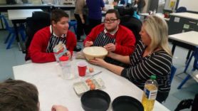 preparing our cake for the Mitchell House bake off!!